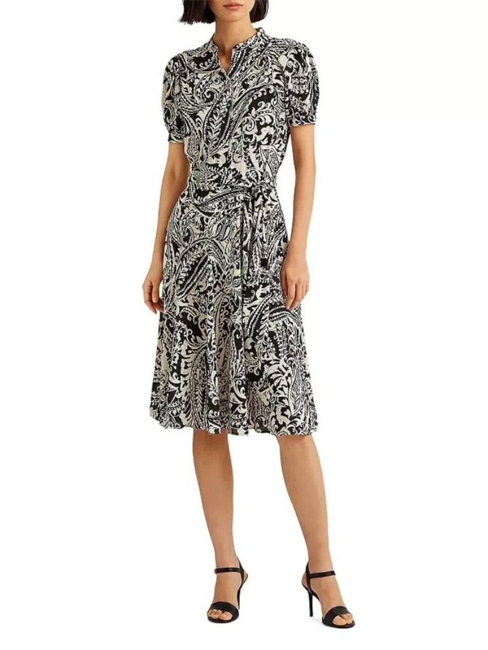 Lauren by Ralph Lauren Black & White Paisley short sleeve dress. Size 16